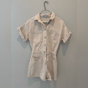Beige Button-Up Jumpsuit/Romper